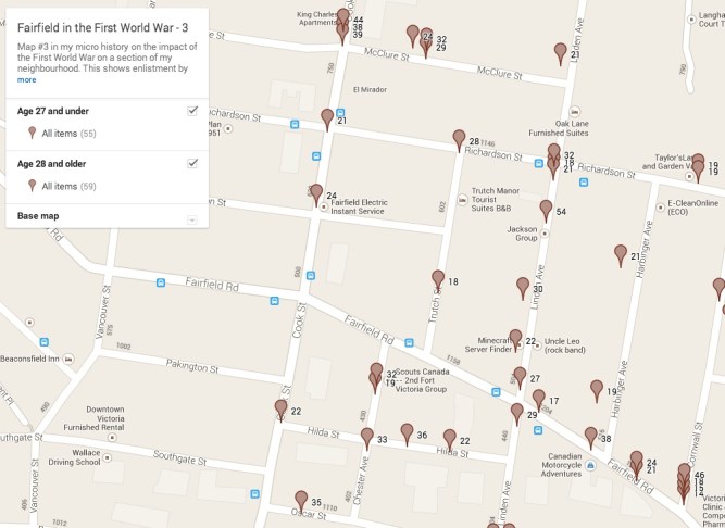 Map 3 – Fairfield in the First World War: Age on Enlistment