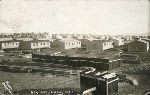 T.L. Fuller postcard showing new huts under construction