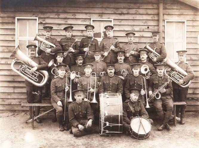 Frederick Vickery Webber, 2nd row on left, with 54th Battalion Band, France 1918 Photo courtesy of Dave Webber