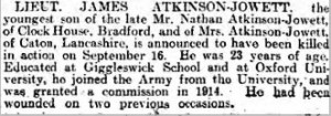 26 Sep 1916 Yorkshire Post & Leeds Intelligencer