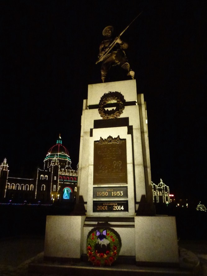 Victoria's refurbished Cenotaph on a cold December night